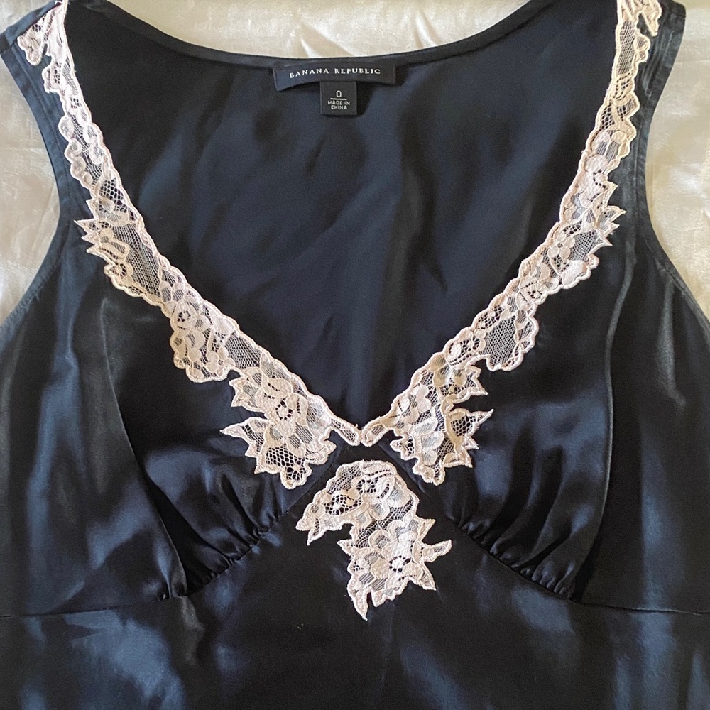 Banana Republic Midnight Black Chemise with Ivory Lace